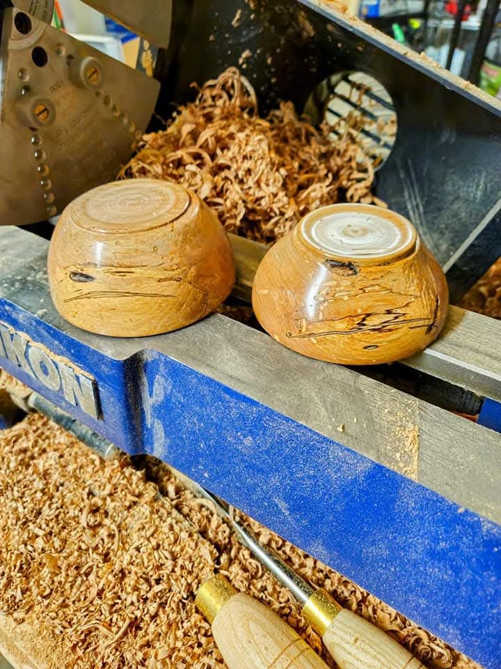 Finished turned wooden bowls